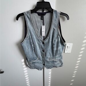 White House Black Market Light Wash Denim Vest